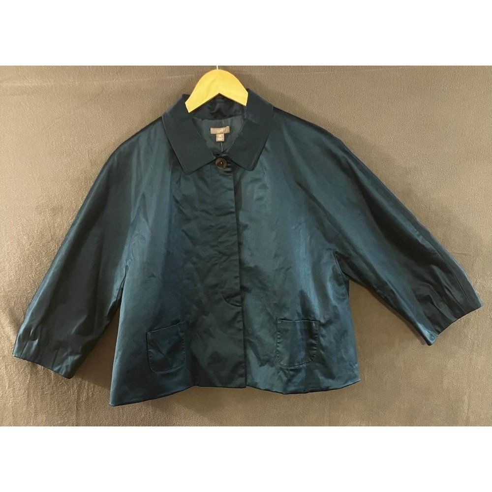 NWT J. Jill Womens Peacock Teal Stretch Sateen Swing Blazer Jacket Petite‎ LP